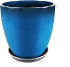FixtureDisplays® Garden Plastic Round 11.8" Diameter 12" Tall Planter Resin Glazed Faux Ceramic Flower Pots Drainage Hole with Saucer Decorative Pot 15580-NF