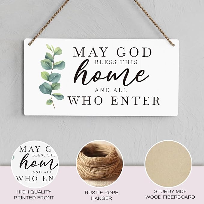 SENJIAN Christian Home Decor, Bless This Home Wall Decor, Modern Farmhouse Sign Scripture Printed Wood Sign Wall Art Religious Decoration for Office Bathroom Bedroom