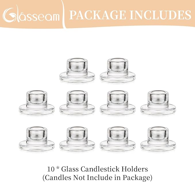 Glasseam Glass Tapered Candlestick Holders: 10Pcs Small Taper Candle Holders Bulk Clear Candle Sticks Holder Decor Short Modern Candle Holder for Table Centerpiece Wedding Christmas Dinner Party