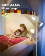 LED Tree Floor Lamp Silver, 36W Super Bright Standing Lamp with Remote Control, 4 Color Temperatures, 3 Rotatable LED Lights, Dimmable Floor Lamps for Living Room, Bedroom, Office