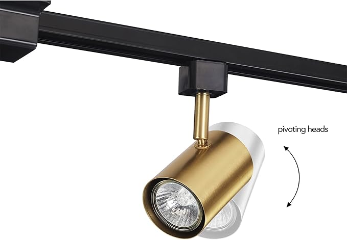 Globe Electric Tribeca 56 Inch Matte Black 4-Light Adjustable Track Ceiling Lighting Kit Fixture with Brass Cylindrical Track Heads, Ideal for Kitchen Island, Compatible with LED Bulbs, 64000009