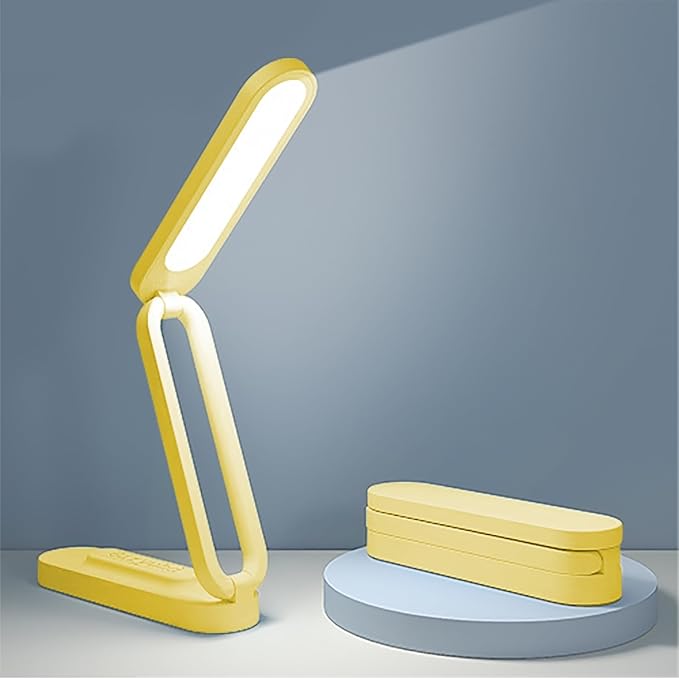 LED Desk Lamp for Office Home & Battery Operated Lamp Rechargeable Lamp Foldable & Portable Light, LED Desk Light Strip, 3 Brightness Dimmable Small Desk Lamp Reading Lamp (Yellow)