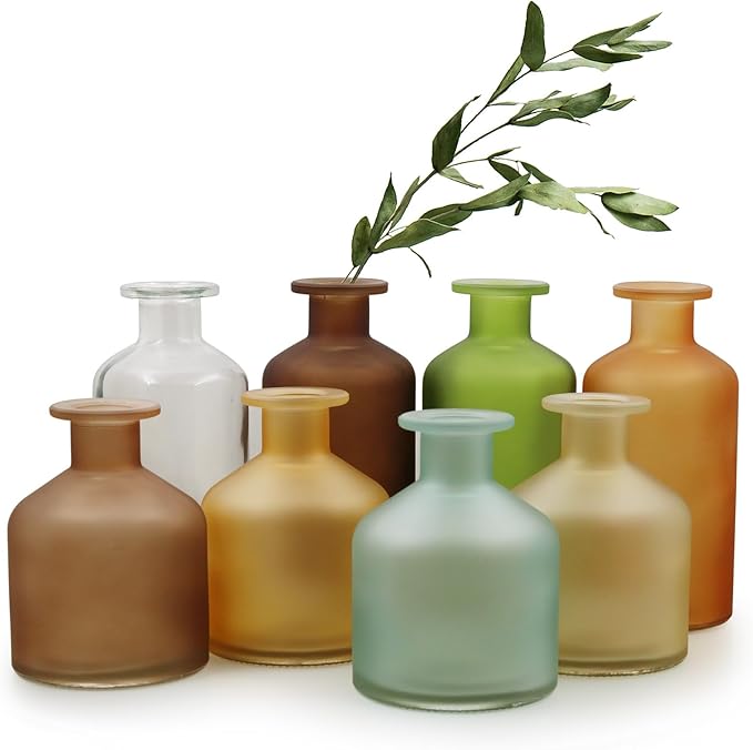 Fall Flower Vases Set of 8, Multi Color Flowers Vases, Mini Glass Vase for Wedding, Floral Arrangements, Thanksgiving Table Centerpieces