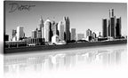 DJSYLIFE Detroit Skyline Wall Art Black and White Canvas Prints USA Skyscraper Panoramic Cityscape Picture for Bedroom Office Home Decoration Ready to Hang 13.8" x 47.3"