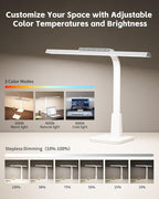 LED Desk Lamp for Home Office with Base, Dimmable Eye-Caring Computer Light with Memory & Timer Functions, Flexible Gooseneck Touch Control Architect Desk Light for Reading, Study, Workbench (White)