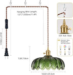 Plug in Hanging Light Fixture, Kitchen Pendant Lighting Glass Pendant Light, Green Pendant Lights for Kitchen Island, Bedroom, Dining Room, Living Room, E26 No Bulb
