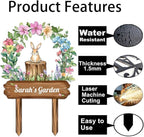 Personalized Rabbit Metal Sign with Stake,Custom Gardener Last Name Signs Outdoor Decor,Customized Flowers Gardening Birthday Gifts,Cute Animal Plaques for Patio Lawn Porch Backyard Farmhouse Outside
