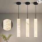 LMQNINE Natural Alabaster Pendant Lights for Kitchen Island White Marble Long Tube Chandelier Modern Black Ceiling Light Fixtures for Bedroom Dining Room Table Living Room Hallway(M-3Pack)