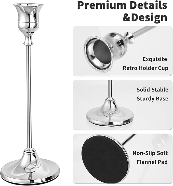 CHILL RECIPE Silver Taper Candle Stick Holders Tall Candle Holder, Vintage Candlesticks Holder Bulk for Home Decor Table Centerpiece Dining Party Festival Decorations(1 Set 3Pcs)