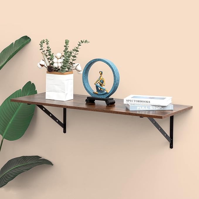 Aluminum Alloy 20 inch x 12 inch Heavy Duty Shelf Bracket ，Max Load 360 LBS, 4-Pack Floating Shelf Brackets Corner Brace Joint Right Angle Bracket Black L Brackets Heavy Duty