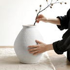 12” Ceramic Distressed Vase Handcrafted Rustic Neutral Decorative Floor Vases Home Decor Accent for Living Room, Dining Table, Entryway or Shelf Styling