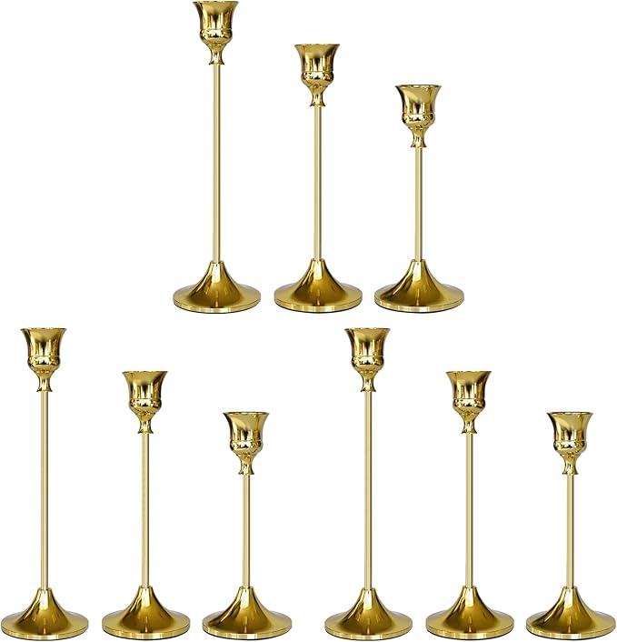 Candlestick Holders Gold, 9 Packs Taper Candle Holder for Candlesticks, Candle Sticks Holder Decor for Home Decor