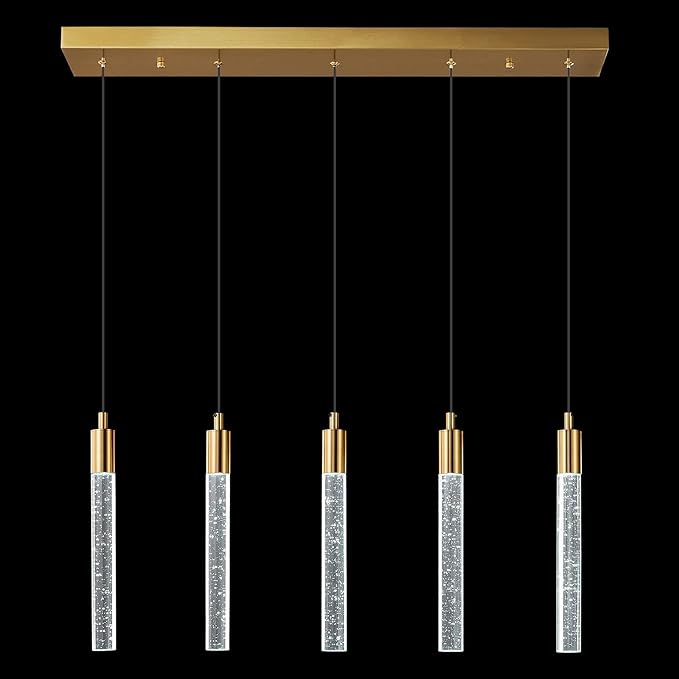 Kitchen Island Lighting Modern Light Fixture Gold Pendant Light Dimmable LED Brass Finish Mini Crystal Pendant Lights for Dining Room Living Room（5-Light）