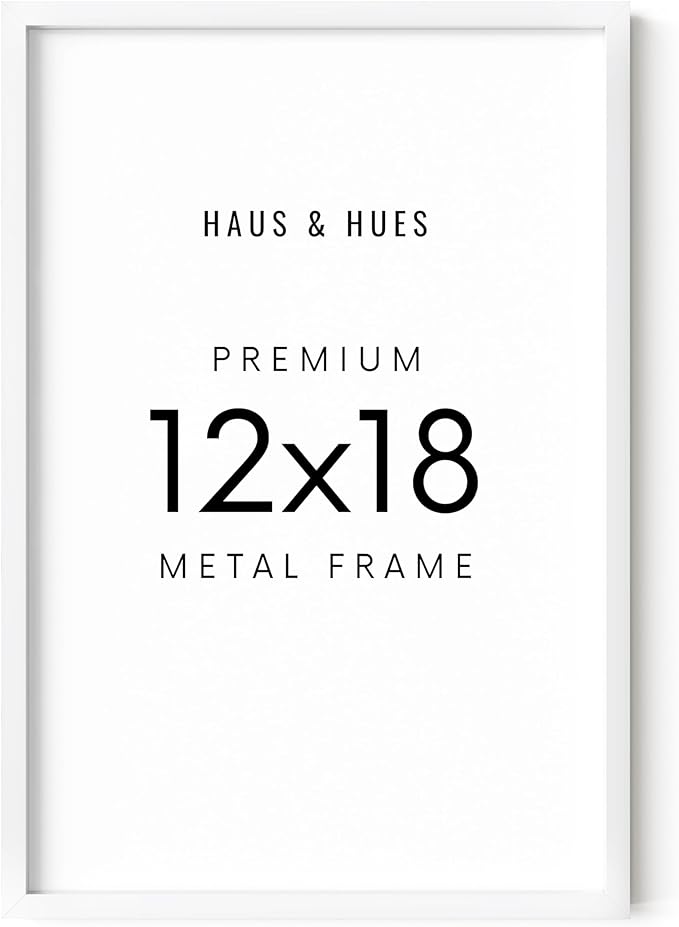 HAUS AND HUES 12x18 White Picture Frame - White 12x18 Frame Aluminum, Vertical & Horizontal Hanging, Shatterproof Plexiglass - Ideal for Home, Room, Office Decor (12x18 in, White)
