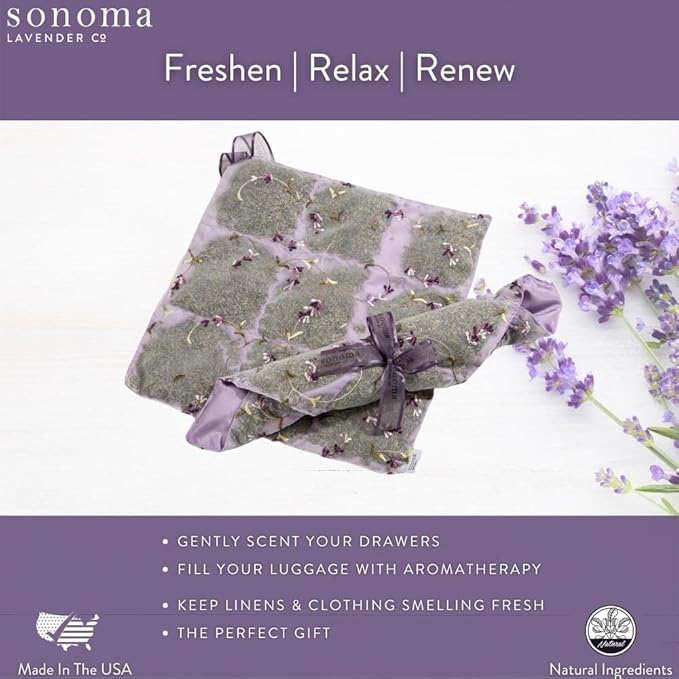 Sonoma Lavender Dried Lavender Sachet Liner for Drawers and Closets, Natural Air Freshener for Home, Suit Case, Bag, Room, and Closet