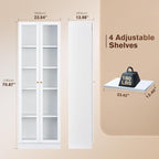 5 Tier Metal Curio Cabinets, Modern Bookshelf Cabinet with 4 Adjustable Shelves, Cabinet Display Case for Home Office, Living Room, Pantry (White-23.54W-Metal Door)