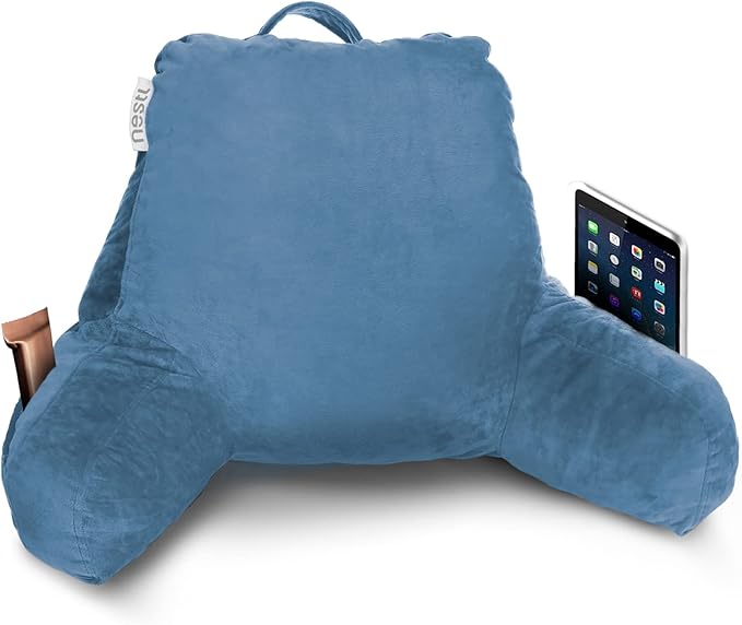 Nestl Reading Pillow for Kids, Small Bed Pillow, Back Pillow for Sitting in Bed, Memory Foam Chair Pillow, Reading & Bed Rest Pillows, Blue Heaven Back Pillow for Bed, Arm Pillow with Pockets