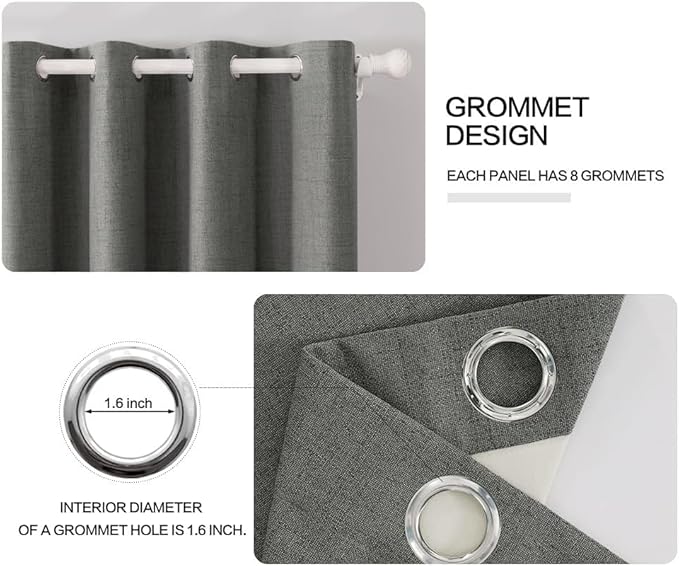 MIULEE Linen Blackout Curtains and Drapes 100% Room Darken Thermal Insulated Grommet Window Panels with Coating 2 PCs W 42 x L 90 inches Dark Grey
