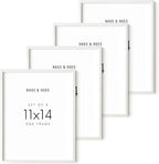 HAUS AND HUES 11x14 White Picture Frames Set of 4-11x14 White Frames Sets for Wall Collage, 11x14 Picture Frames and White Photo Frames, Wall Frame Set White and Wood Frames 11x14 (White Oak)