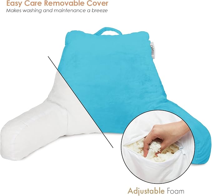 Nestl Reading Pillow for Kids, Small Bed Pillow, Back Pillow for Sitting in Bed, Memory Foam Chair Pillow, Reading & Bed Rest Pillows, Bright Blue Back Pillow for Bed, Arm Pillow with Pockets