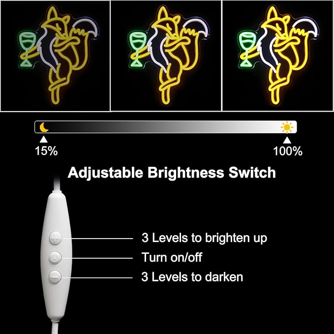 Fox Beer Neon Signs for Wall Decor Cool Animal Neon Sign Orange White Fox Neon Light Dimmable Drink Wine LED Sign Bar Neon Light Up Sign for Bedroom Kitchen Man Cave Bar Decor Birthday Gift