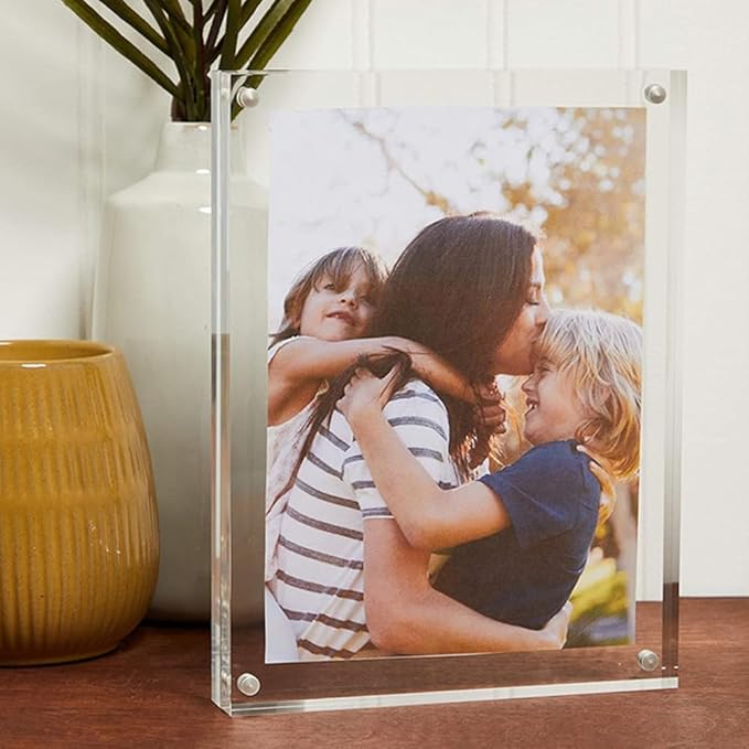 5 x 7 Acrylic Picture Frames 8 Pack, Clear Picture Frames Frameless Magnetic Picture Frame Double Sided Magnetic Photo Frame Self Standing Desktop Display Stand for Bedroom Living Room Home