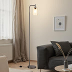 Floor Lamps for Living Room - Industrial Standing Lamp with Glass Shade, Modern Grey Floor Lamp with LED Bulb, Farmhouse Floor Lamp for Bedroom, Tall Lamp for Office - Grey