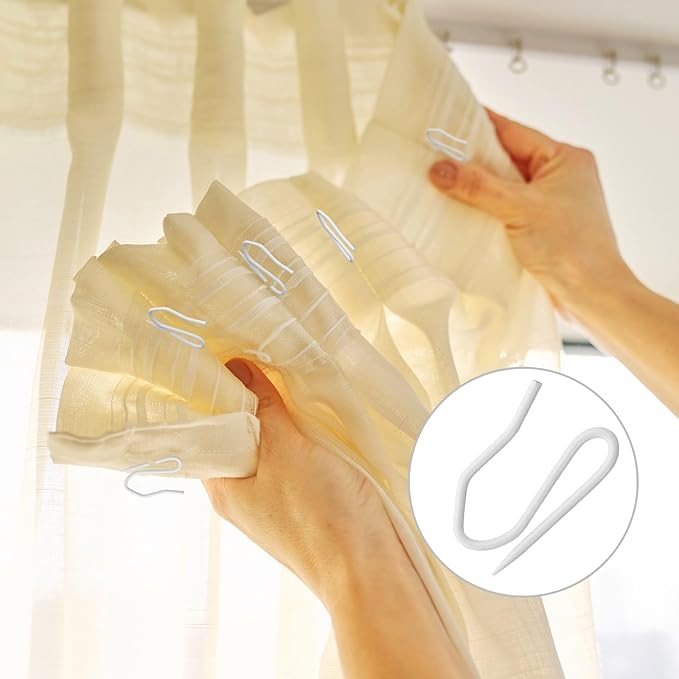 Hotop 60 Pieces 1.26 Inch Metal Drapery Curtain Rings Curtain Hanging Rings and 60 Pieces Metal Curtain Drapery Pin Hooks for Window Door Shower Curtain(White)