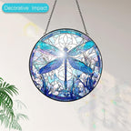 Dragonfly Suncatcher Stained Glass Window Hanging - 8” Stained Glass Suncatchers for Windows - Sun Catchers Indoor Window Catcher with Hooks and Chain - Birthday Gifts for Mom Grandma