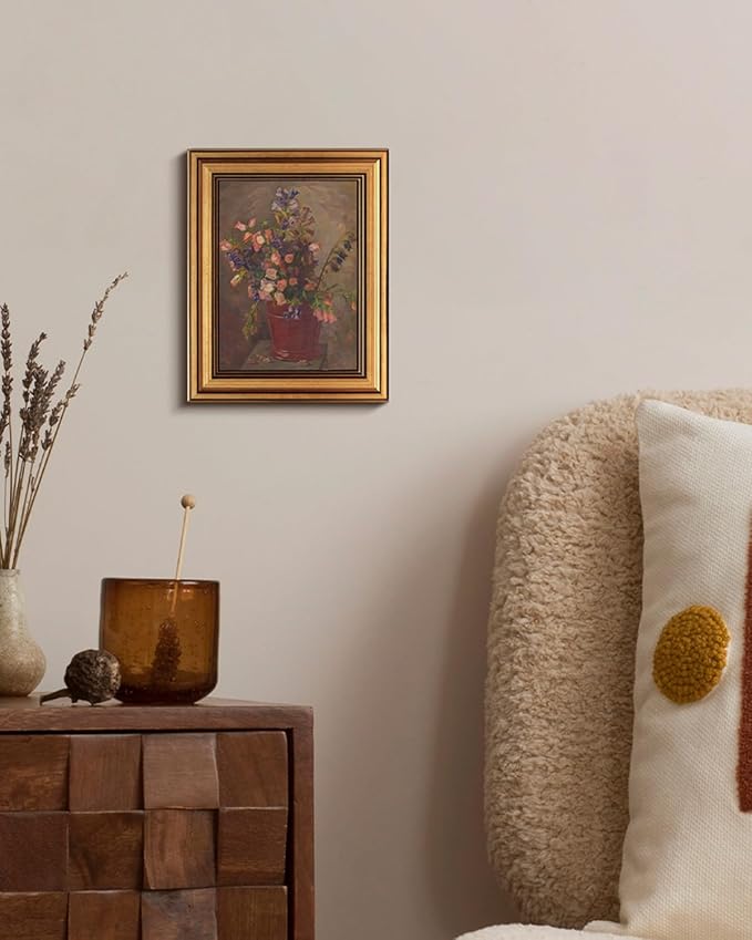 HUARCEY Gold Framed Vintage Wall Art for Living Room, Flower Painting Canvas Prints Shelf Decor for Kitchen, Aesthetic Room Decor Bedroom Wall Art, Floral Artwork for Friends or Family 8"x10"