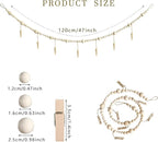 4 Feet Hanging Photo Display with Clips Boho Decor Wooden Bead Garland Birthday Photo Display Holder Frame Decoration for Dorms, Classrooms, Bedrooms