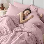 JOLLYVOGUE Twin XL Comforter Set, Ultra-Soft Bed in a Bag Twin XL Size 5 Pieces, Oeko-TEX Certified Bedding Set with Down Alternative Comforter, Sheets, Pillowcases & Shams, Camio Pink