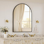 BEAUTYPEAK 30"x40" Arch Bathroom Mirror, Wall Mounted Vanity Metal Frame Mirror for Bedroom, Entryway, Living Room, Black