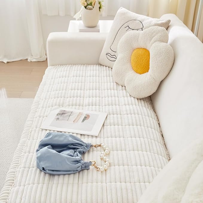 Couch Cover for Dogs Washable, Fuzzy Pet Couch Covers for 3 Cushion Sofa Pet Friendly, Non Slip Sofa Cover (White, 27.6" x 70.9"/70 x 180cm)