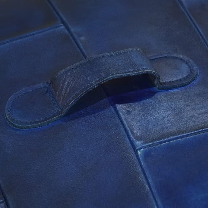 Square Shaped Buffalo Leather Handmade Eco-Friendly Vintage Blue Pouf-Square Pouf, 18"x18"x18", Geometric Pouf, Buffalo Leather Pouf, Recycled Foam with Fibre Fill Stuffed Pouf, Leather Pouf PF25