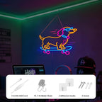 Dachshund Skateboarding Neon Sign, Skateboard Dog Neon Signs for Wall Decor Cool LED Wall Art Decor, Dimmable Dog Lover Gift for Living Room, Bar, Shop, or Birthday Party