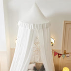VETHIN Bed Canopy for with Lights,Double Layer Princess Round Dome Dreamy Mosquito Net Bedding Girls Room Castle Play Tent Hanging House Decor Reading Nook Canopies(White/White)