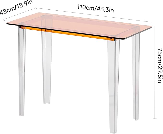 Acrylic Desk, Modern Study Table for Home Office - Extended Surface Multi-Purpose Console & Entryway Table, Sturdy Lightweight Design (42.5-inch, Orange)
