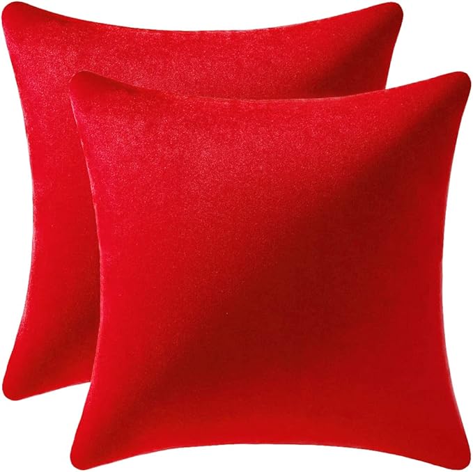 26x26 Euro Pillow Covers : 2 Pack Cozy Soft Velvet Oversized Couch Pillow Shams, Square Throw Pillow Cases for Living Room Sofa, Red