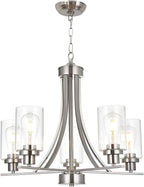 BONLICHT Traditional Chandelier Lighting 5 Light Brushed Nickel Modern Light Fixtures Hanging Pendant Lighting with Clear Glass Shade Classic Ceiling Lights for Kitchen Dining Room Living Room Island