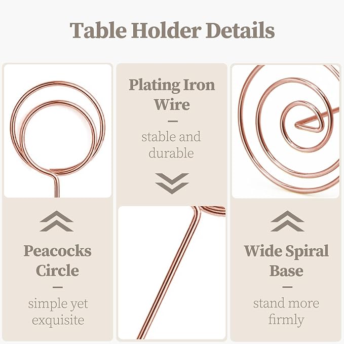 Table Number Holders 20Packs - 3.35 Inch Table Number Stands Place Card Holder for Wedding Party Graduation Reception Restaurant Home Photo Picture Office Memo (Rose Gold, 3.35")