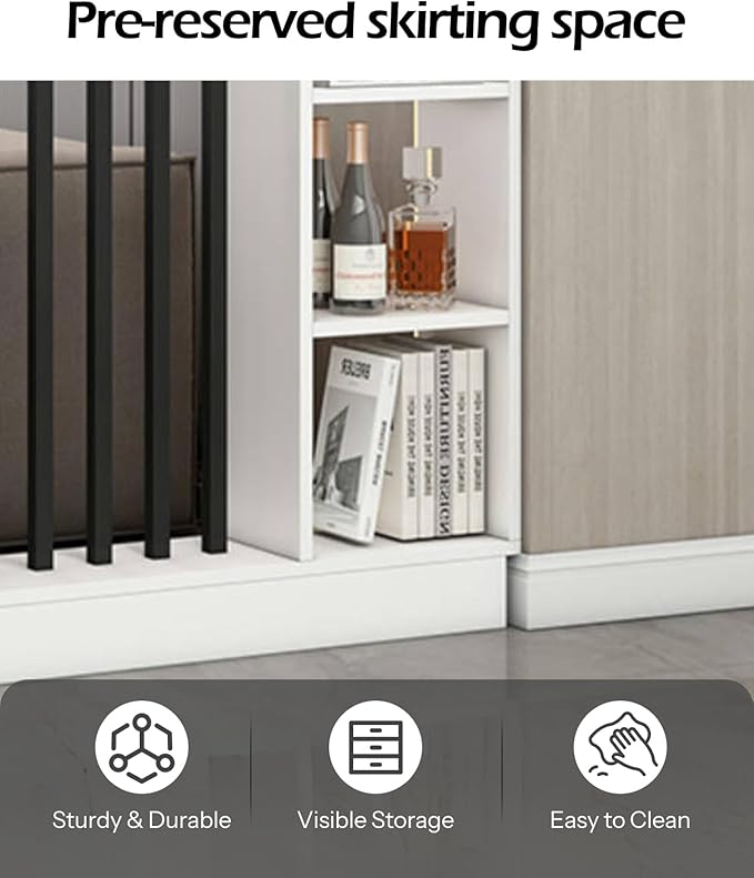 Wall Room Divider, Storage Cabinet Storage Display with Shelves, Modern Freestanding Wood Room Divider Screen, Wall Privacy Screens for Home Decorative (White+Black,35.4" L x 9.5" W x 79.5" H)