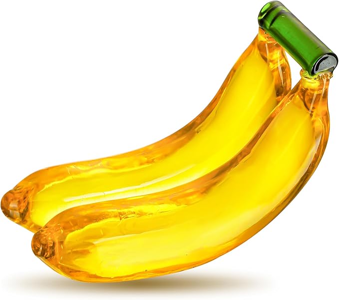 Handmade Glass Fruit Decor Crystal Banana Figurine Yellow Fruits Decoration for Home Kitchen Glass Banana Ornament Fall Harvest Thanksginging Centerpiece Decor for Home Office Desk