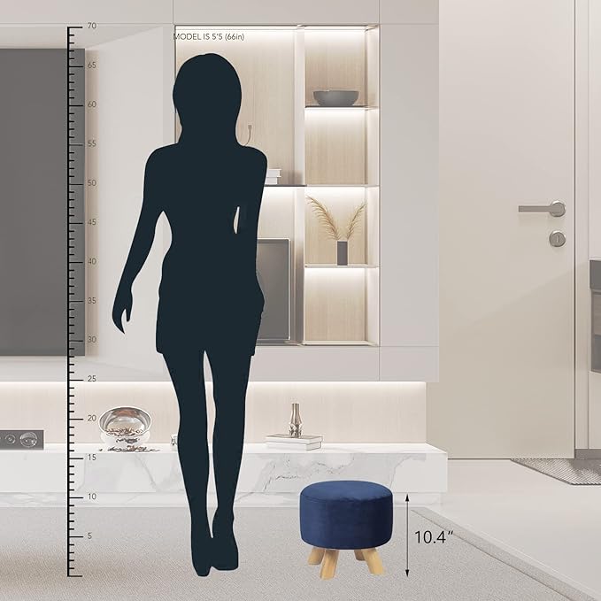 Asense Small Round Ottoman Foot Rest Stool Corduroy Fabric Padded Seat Footstool Ottoman with Anti-Slip Wooden Legs (Navy Blue,Corduroy)