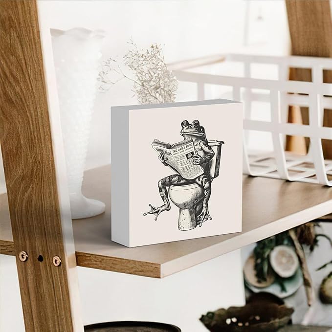 Funny Bathroom Decor, Funny Bathroom Wall Art, Black and White Bathroom Decor, Cute Bathroom Decor, Bathroom Decor for Shelves, Wooden Box Decor Sign for Home Farmhouse Office Living Room Table Shelf
