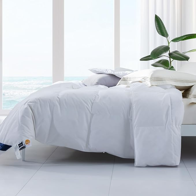 Globon Ultra-Soft Lightweight Down Feather Comforter California King Size,Breathable Thin Blanket Duvet Insert for Hot Sleeper/Warm Weather,Noiseless Shell,700 Fill Power with Corner Tabs,White…