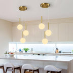 Modern Gold Pendant Light Hanging Fixture Light for Kitchen Island Mid Century with Globe Pendant Light Milk White Glass Pendant Lighting for Living Room Bedroom Entryway (3 Lights)