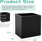 Metal Rectangular Planter Box, Small Planter Boxes Outdoor, 18''L x 18''W x 20''H Heavy Duty Plant Box with Removable Insert Shelf, 3 Tier Adjustable Height Tall Garden Planter for Plants, Flowers