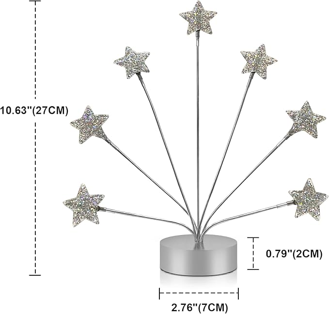7-Branch Family Desktop Photo Tree Holder Clip Round Base, Card Picture and Memo Desk Frame Display Stand for Wedding Party Christmas Photo Clip Holder Table Numbers (Stars)