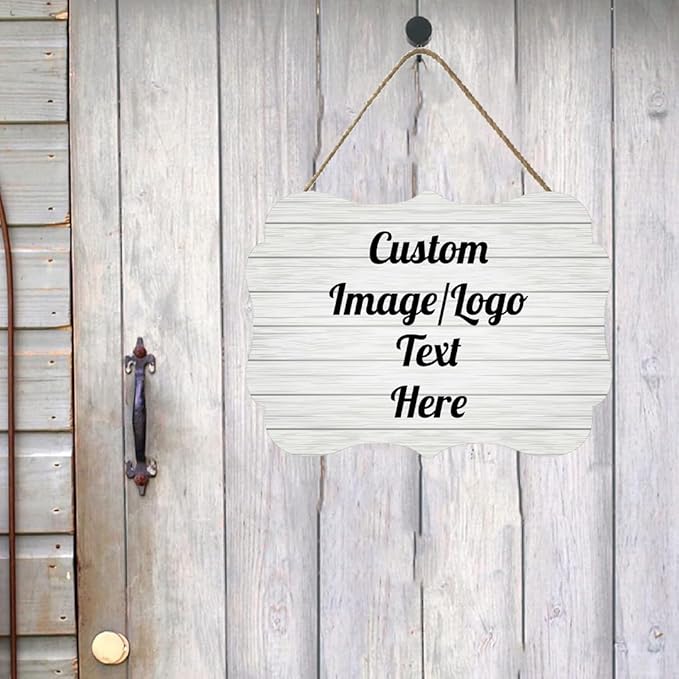 Personalized Wooden Welcome Sign for Front Door - Customized Home Decor With Image/Text - Hanging Farmhouse Decorations for Home Office - 11.2 * 8 Inch